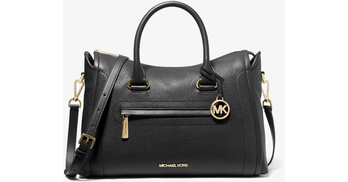 Michael Kors Carine Large Pebbled Leather Satchel in Black | Lyst