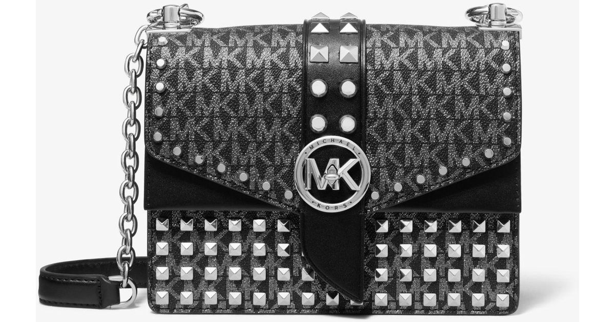 Michael Kors Greenwich Small Studded Metallic Logo Crossbody Bag Lyst