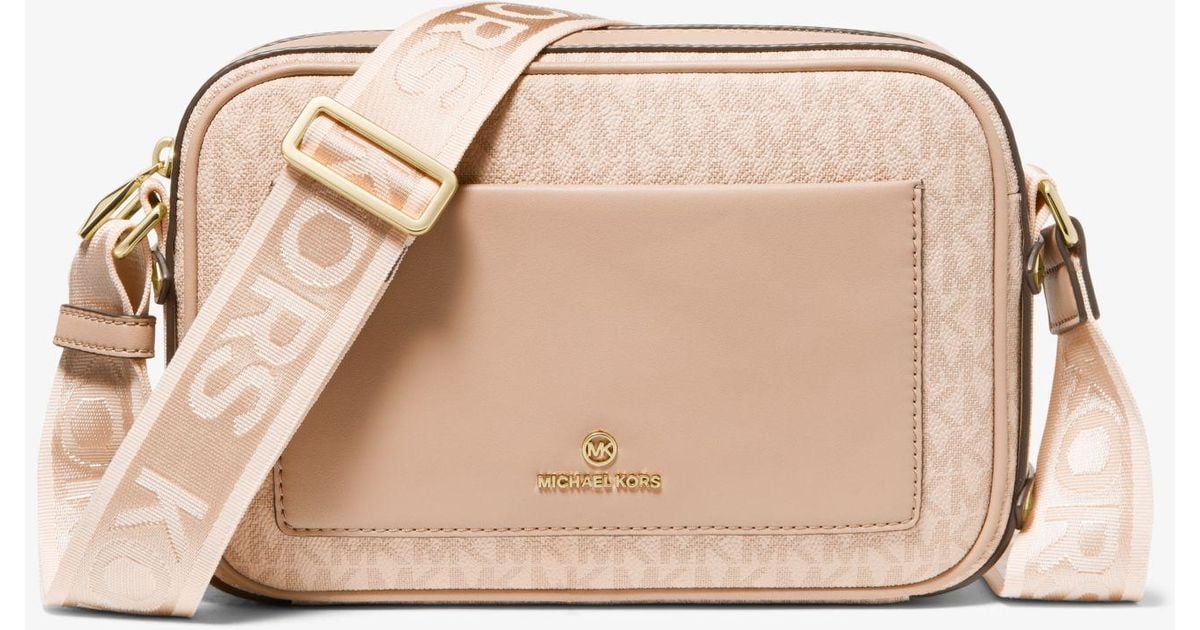 Michael Kors Canvas Maeve Large Logo And Faux Leather Crossbody Bag in