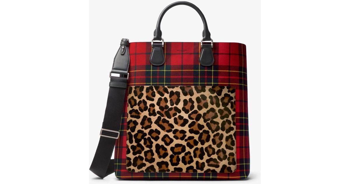 Lyst Michael Kors Dandridge Tartan And Leopard Tote In Red