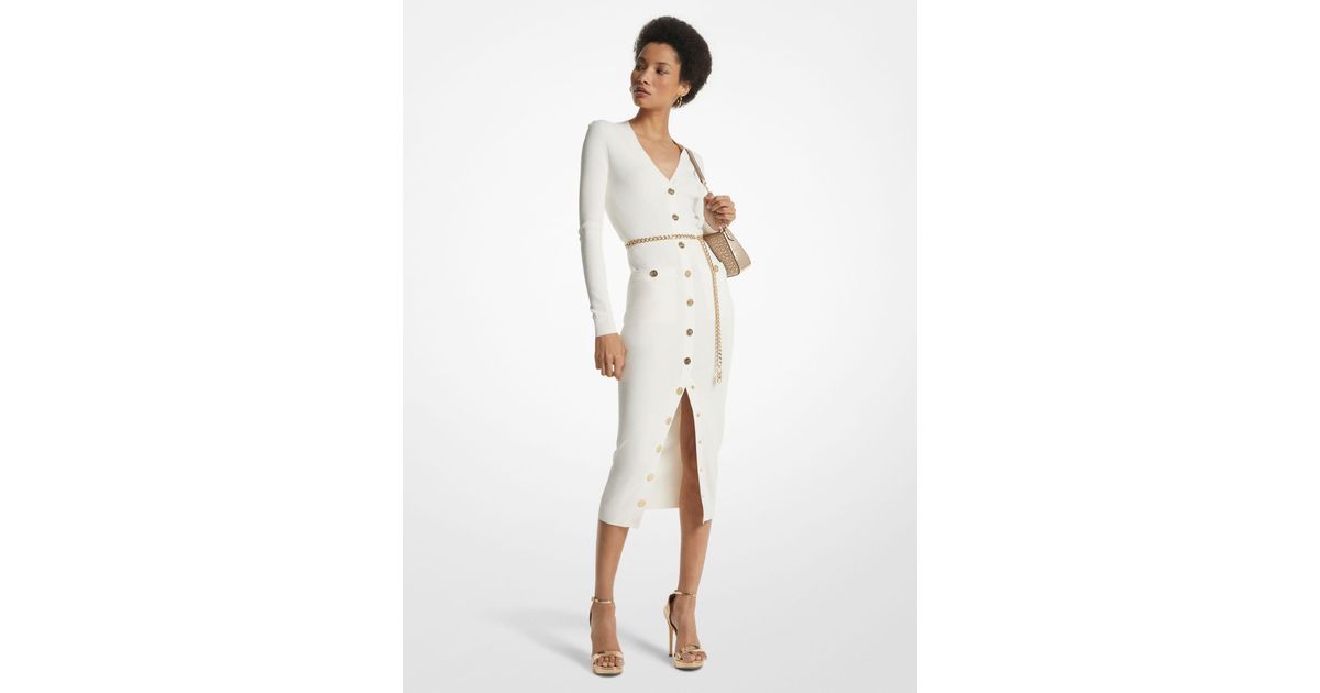 MICHAEL Michael Kors Stretch Viscose Belted Midi Dress in White | Lyst UK MICHAEL Michael Kors Stretch Viscose Belted Midi Dress in White | Lyst UK