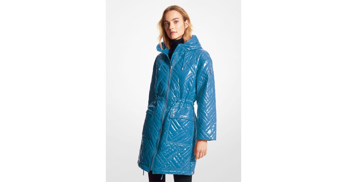 quilted ciré and faux shearling reversible puffer coat