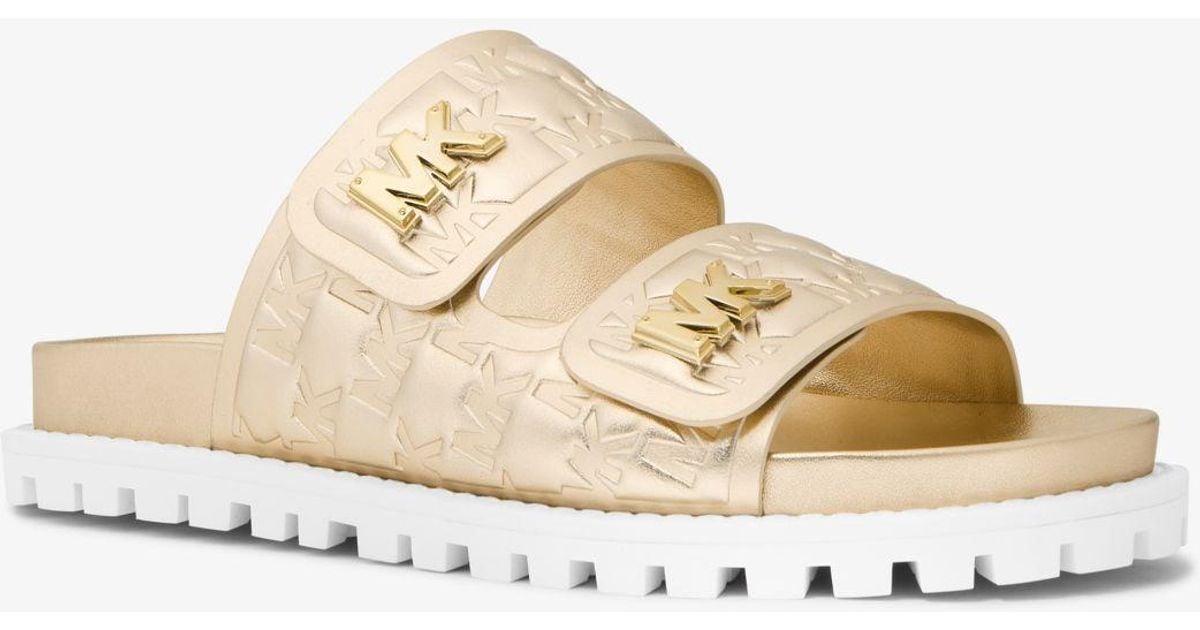 Michael Kors Stark Metallic Logo Embossed Faux Leather Slide Sandal Lyst