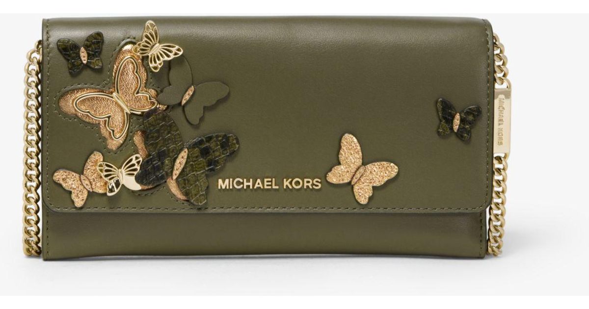large butterfly embellished leather convertible chain wallet