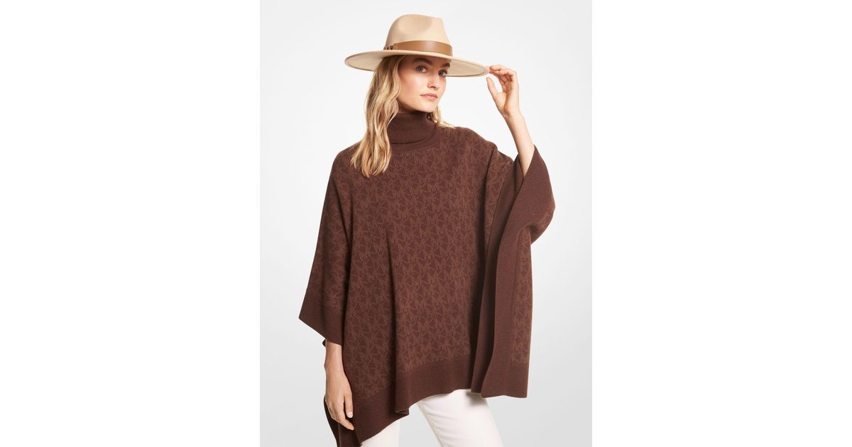 Michael Kors Logo Jacquard Turtleneck Poncho in Brown | Lyst