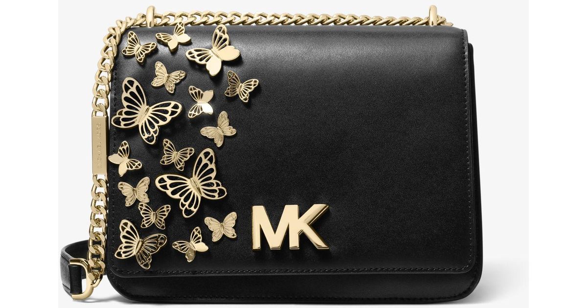 Michael Kors Mott Large Butterfly Chain Shoulder Bag In Black Leather | Lyst