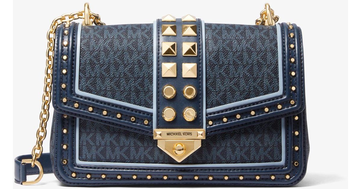 Michael Kors Canvas Soho Large Studded Logo Shoulder Bag in Blue | Lyst