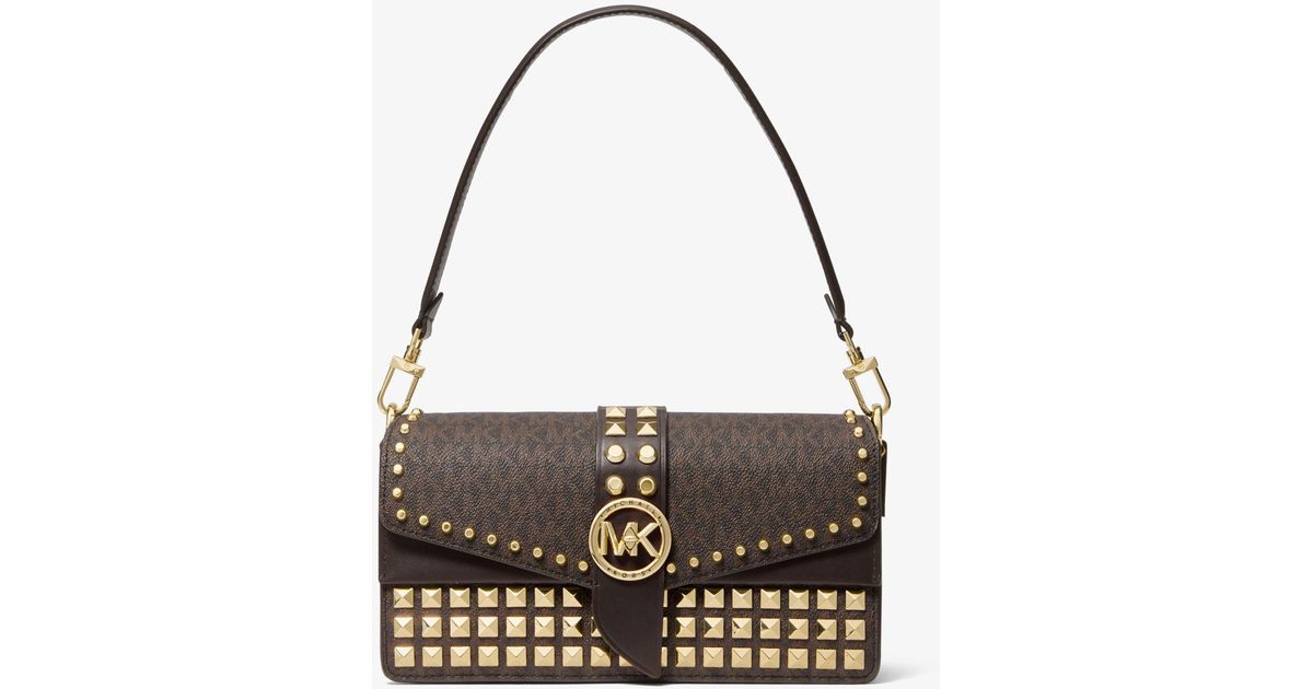 Michael Kors Greenwich Medium Studded Logo Shoulder Bag in Brown Lyst