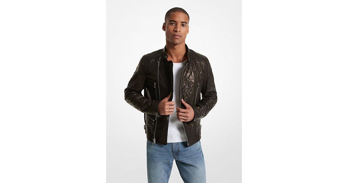 Michael michael kors crinkled leather moto jacket top