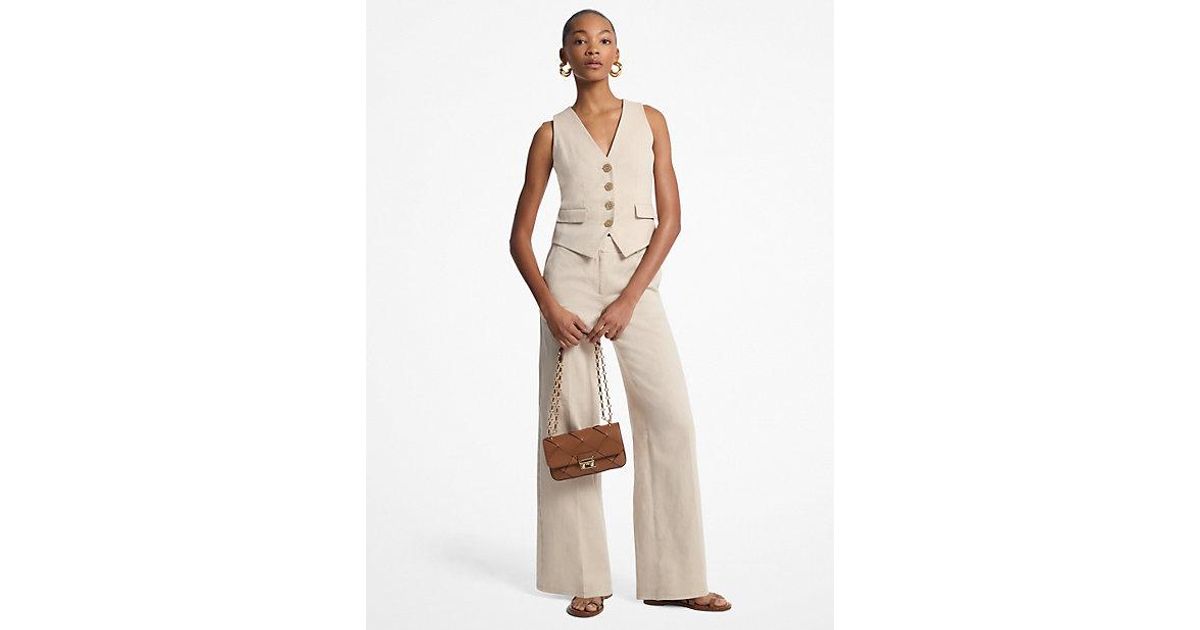パンツ KORS WIDE-LEG COTTON AND LINEN TWILL TROUSERS Michael Kors Mk Linen And Cotton Twill Wide Leg Trousers in