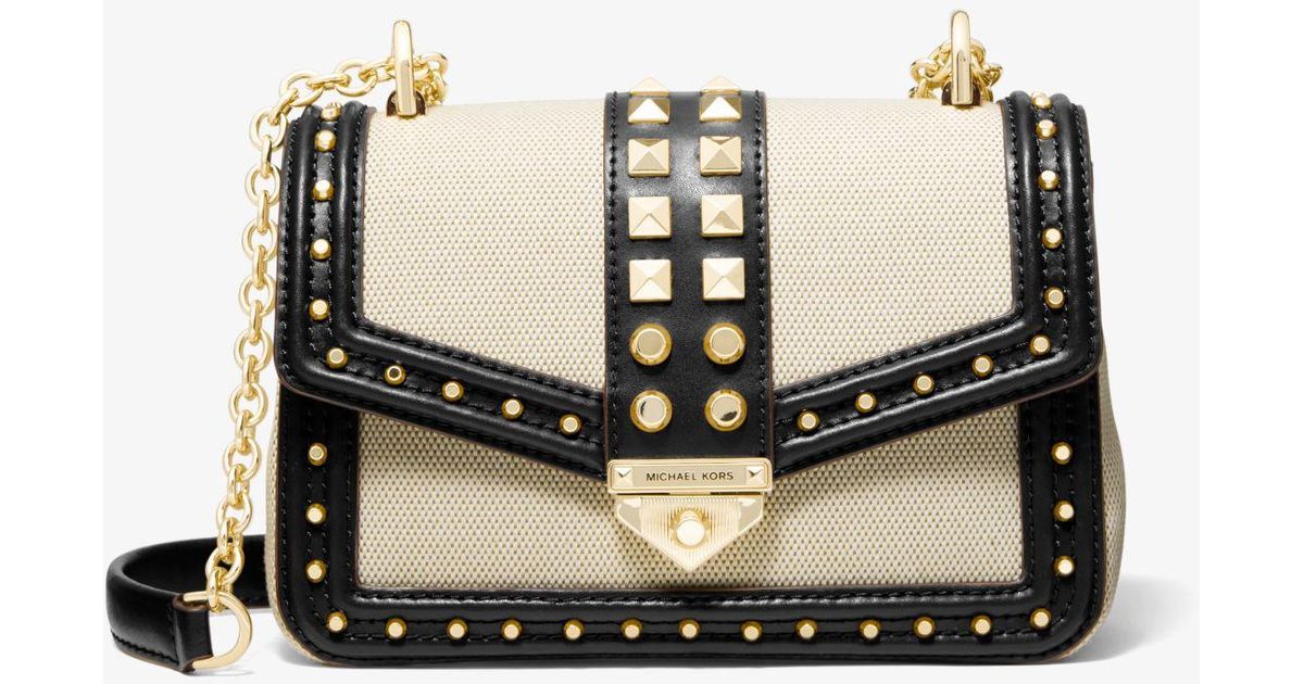 soho small studded leather and canvas shoulder bag