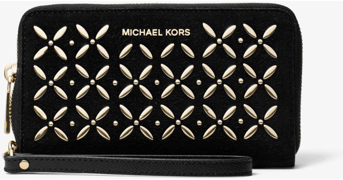 jet set large embellished leather smartphone wristlet