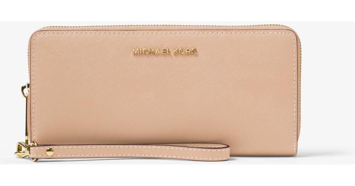 Michael Kors Leather Continental Wristlet In Oyster Natural Lyst - Jet Set Travel Leather Continental Wristlet Michael Kors Michael Kors Leather Continental Wristlet In Oyster Natural Lyst - Jet Set Travel Leather Continental Wristlet Michael Kors