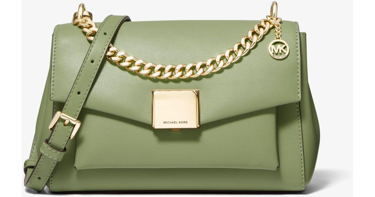 Michael Kors Lita Medium Leather Crossbody Bag in Light Sage (Green) Lyst