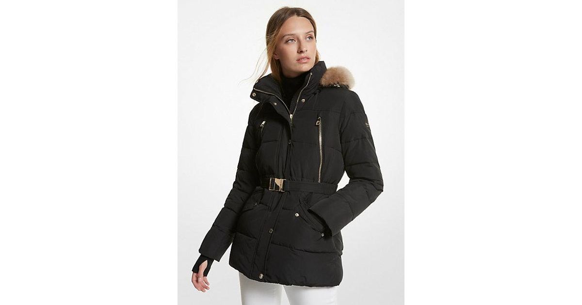 Bibbed Hooded Abrigo Michael Kors Acolchado Con Cinturón Y Cuello