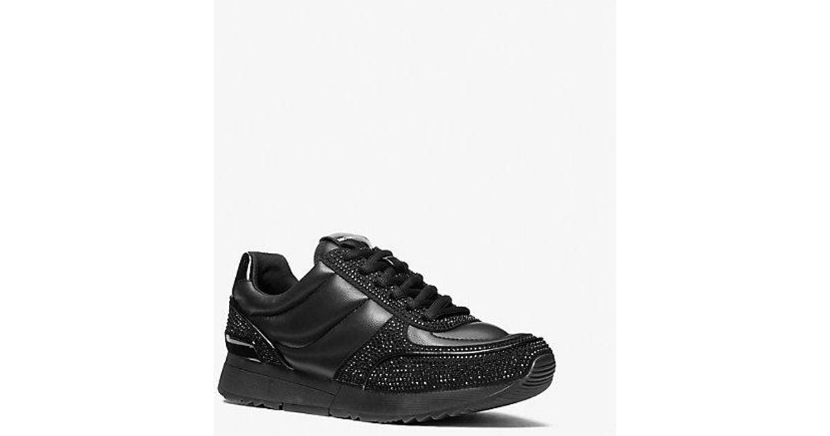 michael michael kors allie embellished leather and canvas trainer