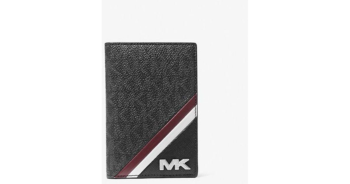 Michael Kors Rivington Striped Logo Bi-Fold Card Case in White for