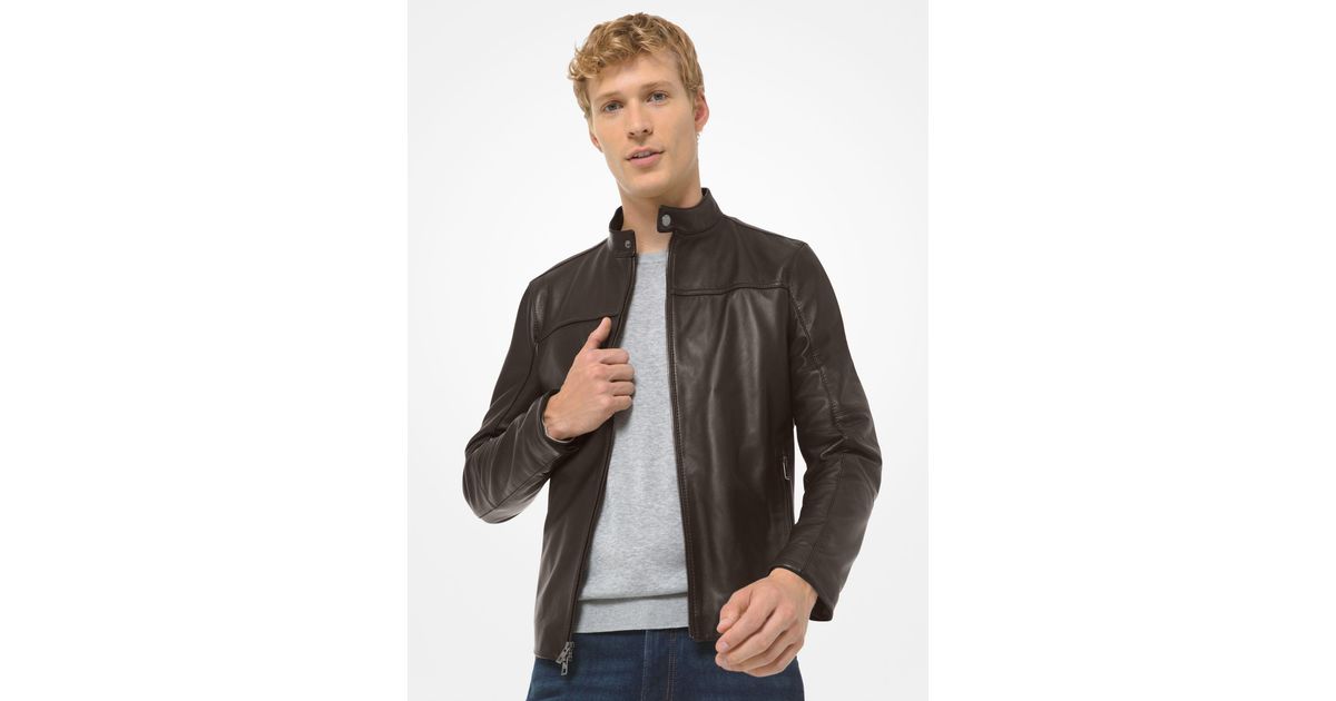 Michael Kors Leather Racer Jacket in Brown for Men | Lyst