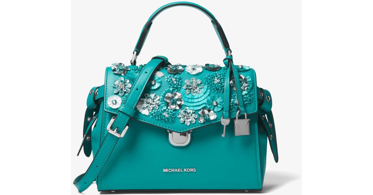michael kors blue purse with flowers