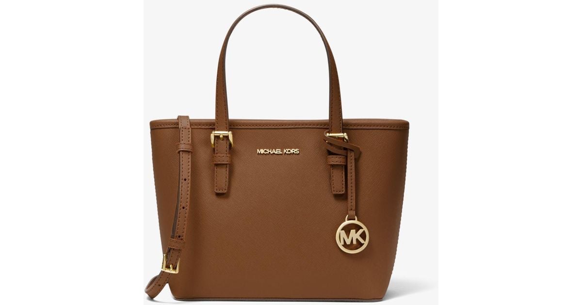 Michael Kors Jet Set Travel Extra-small Saffiano Leather Top-zip Tote Bag in Brown - Lyst