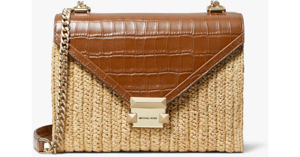whitney large raffia and leather convertible shoulder bag