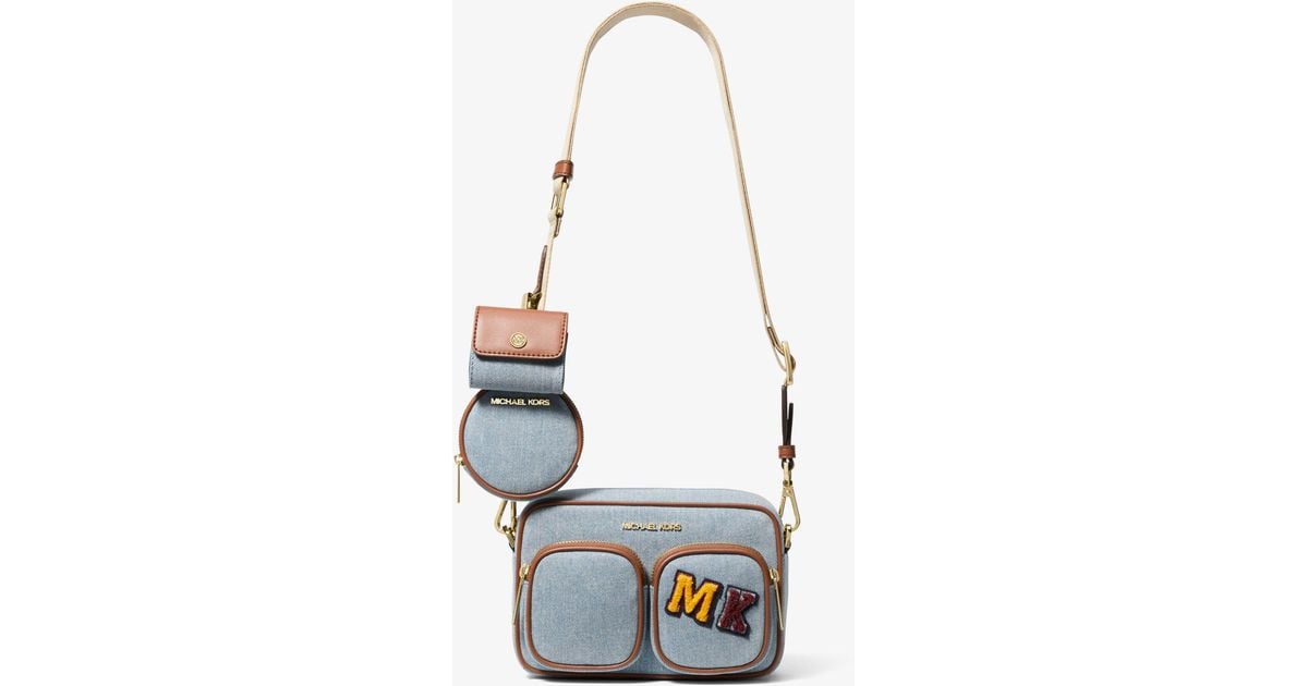 Michael Kors Jet Set Medium Embellished Denim Crossbody Bag With