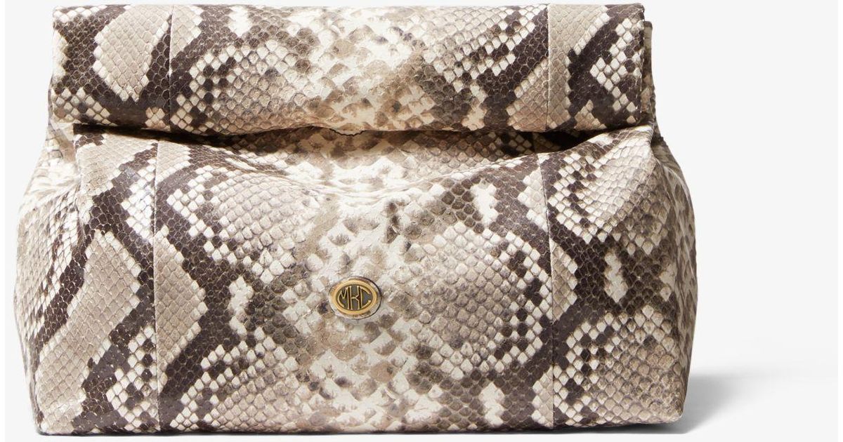 Michael Kors Leather Monogramme Python Embossed Lunch Bag Clutch 