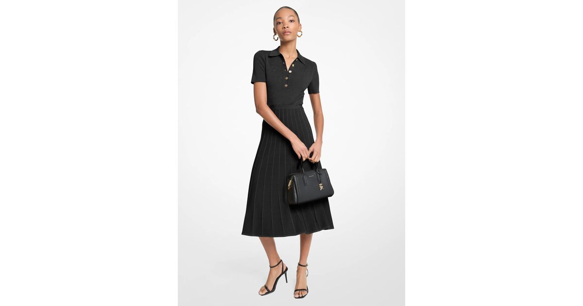 michael kors ribbed stretch knit polo dress Michael Michael Kors Ribbed Bodycon Dress, Women's, Black