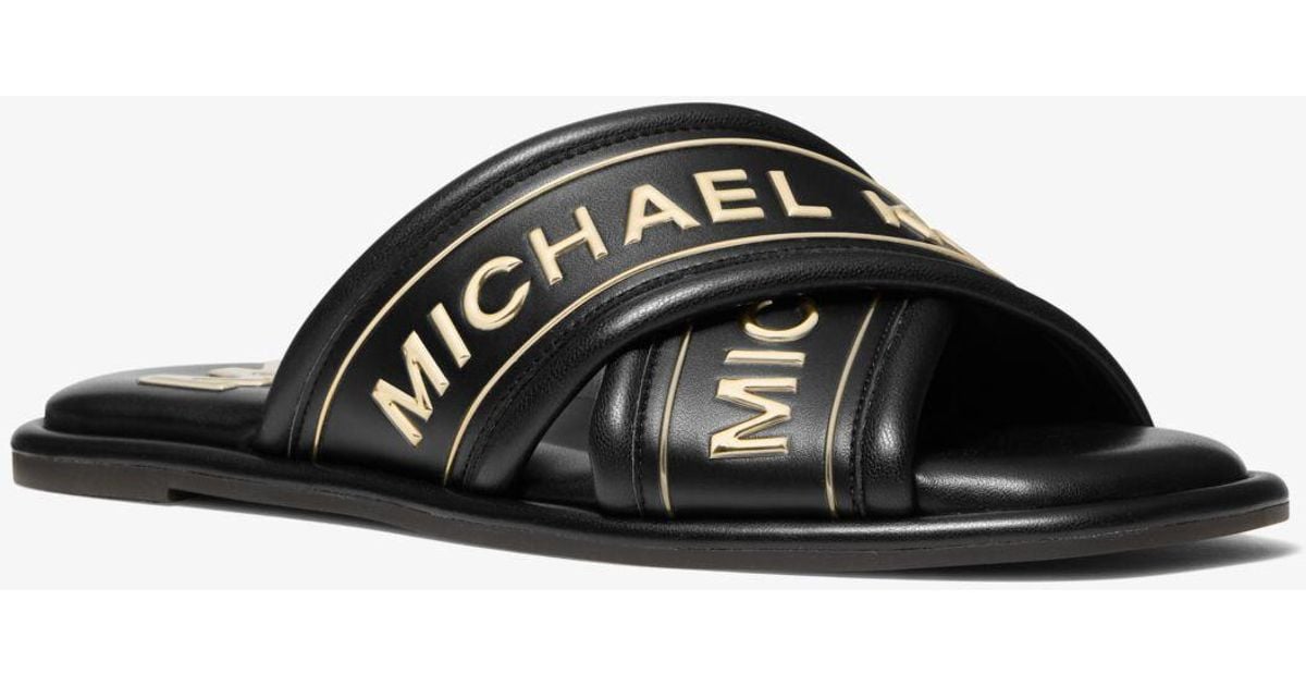 Michael Kors Gideon Embellished Faux Leather Slide Sandal in Michael Kors Gideon Embellished Faux Leather Slide Sandal in