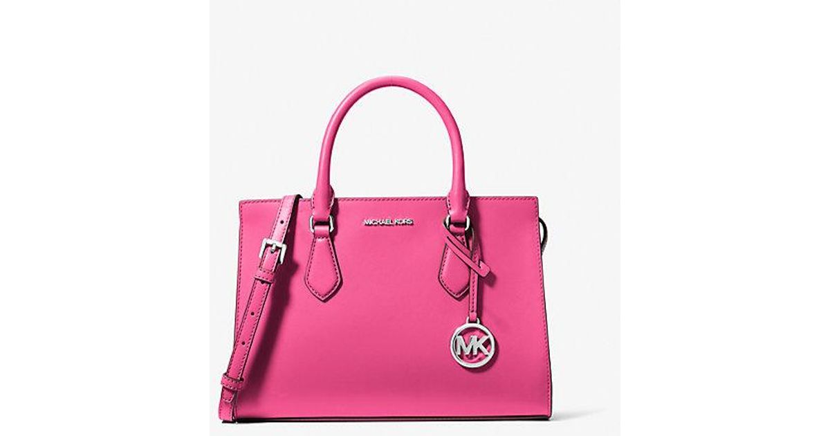 Michael Kors Sheila Medium Faux Saffiano Leather Satchel in Pink | Lyst