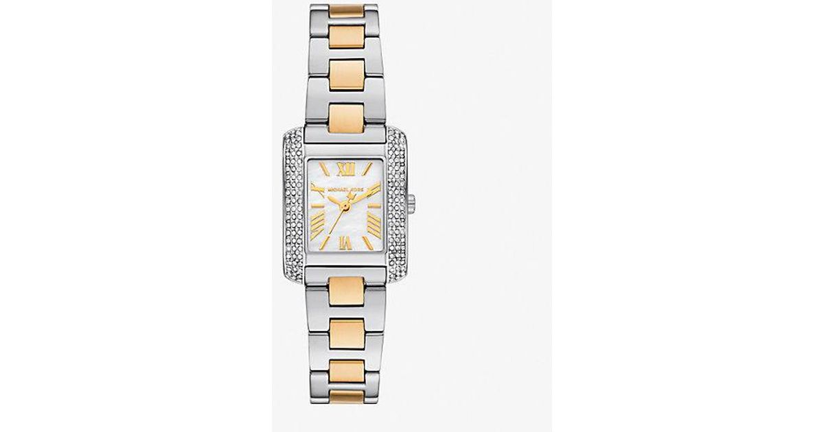 Michael Kors Petite Emery Pavé Two-Tone Watch in White | Lyst
