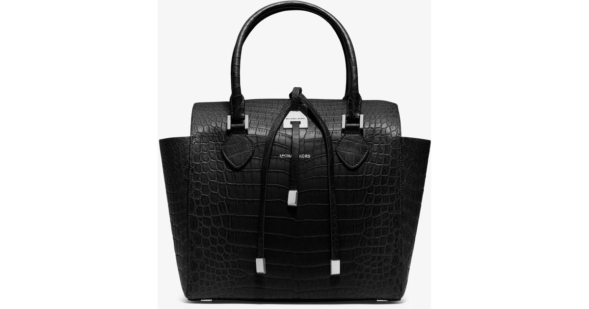 Lyst Michael Kors Miranda Crocodile Medium Tote In Black
