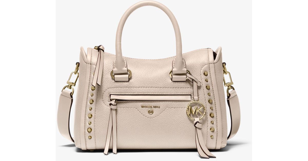 michael michael kors carine small studded pebbled leather satchel