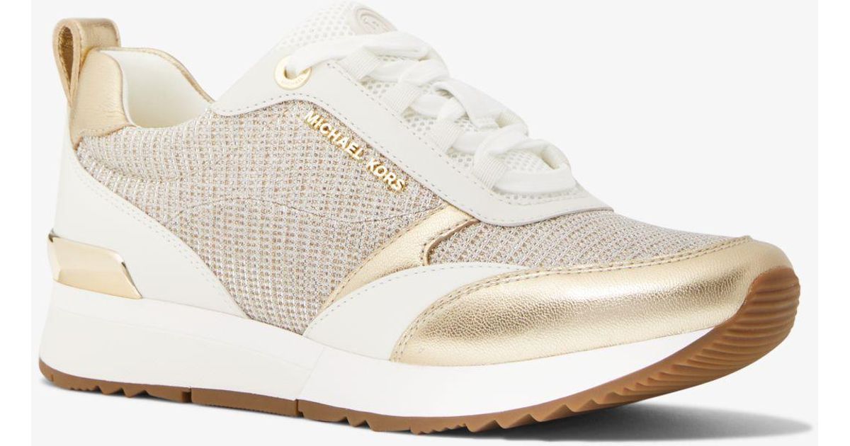Michael Kors Allie Stride Leather And Glitter Chain-mesh Trainer - Lyst