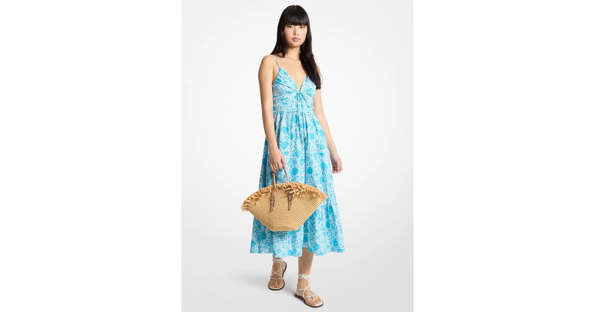 michael kors floral midi dress Michael Kors Floral Print Cotton Poplin Midi Dress