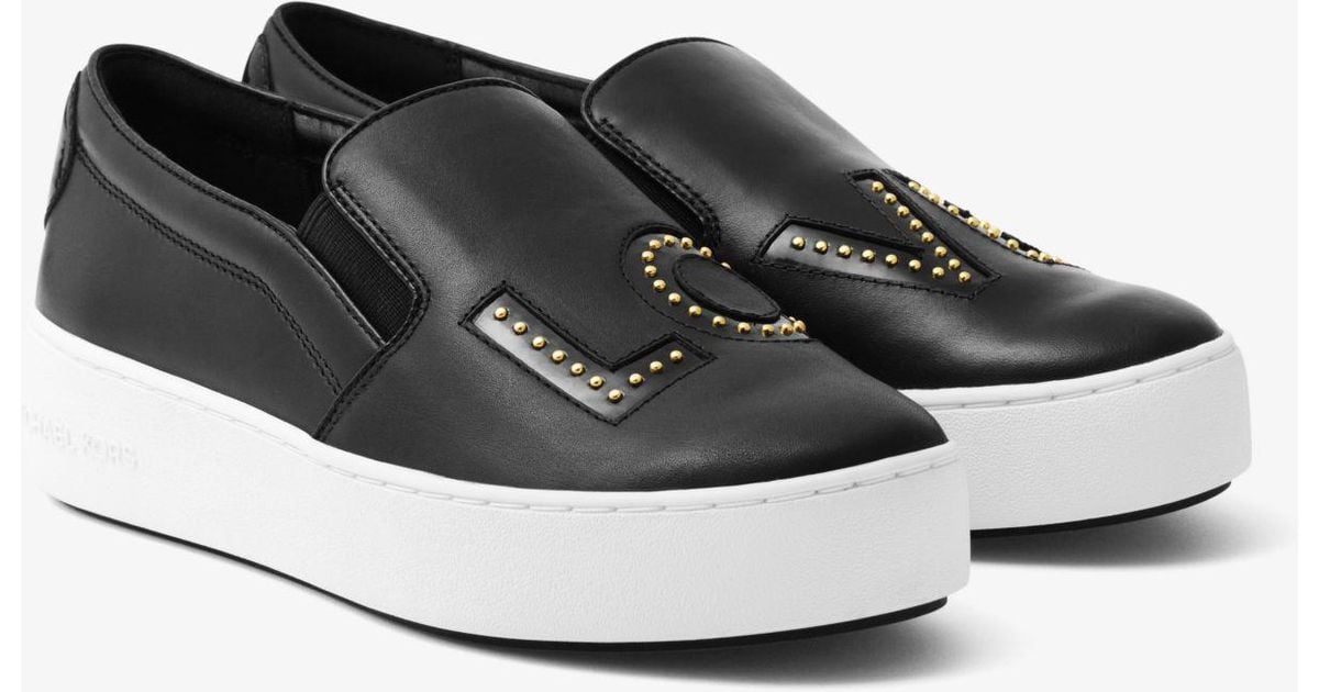 Michael Kors Trent Love Leather Slip-on Sneaker in Black - Lyst