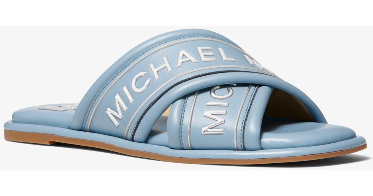 Michael Kors Gideon Embellished Faux Leather Slide Sandal in Blue 
