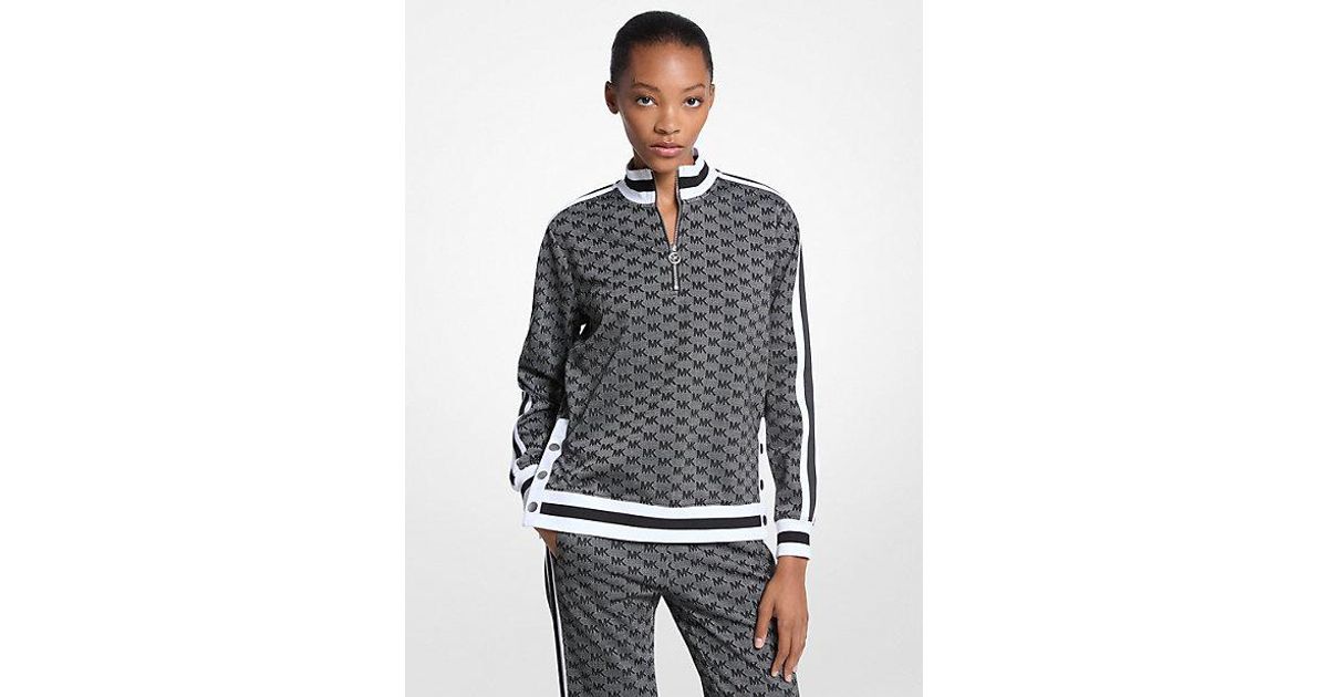 Michael Kors Logo Print Metallic Stretch Knit Half-Zip Jacket in 