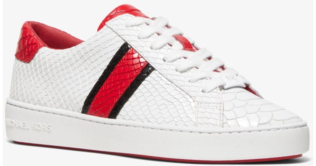 michael michael kors irving python embossed stripe leather sneaker
