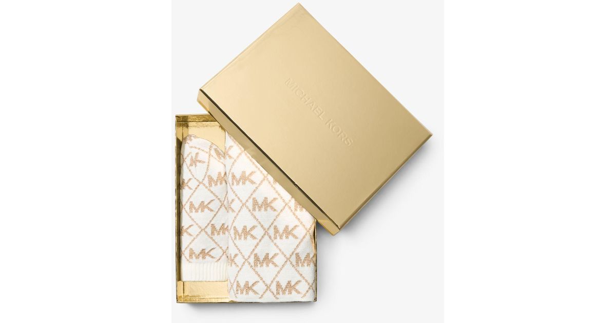 Michael Kors Set Con Sciarpa E Cappello Con Logo Effetto Metallizzato da  donna di colore neutro