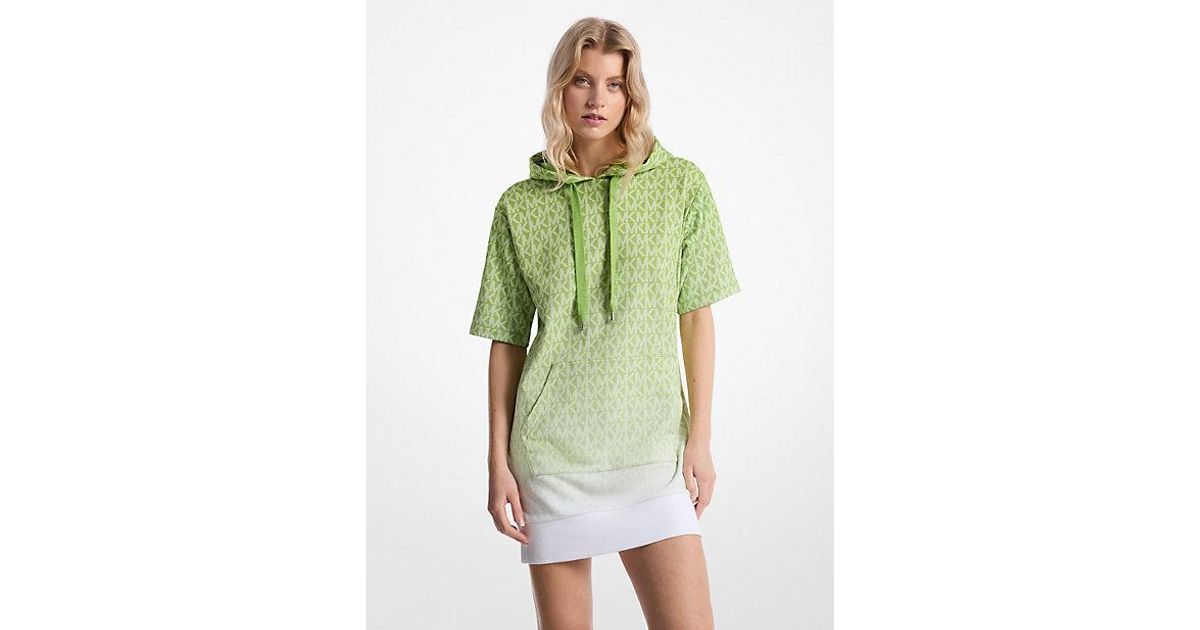 Michael Kors Ombré Signature Logo Cotton Terry Hoodie Dress in Green