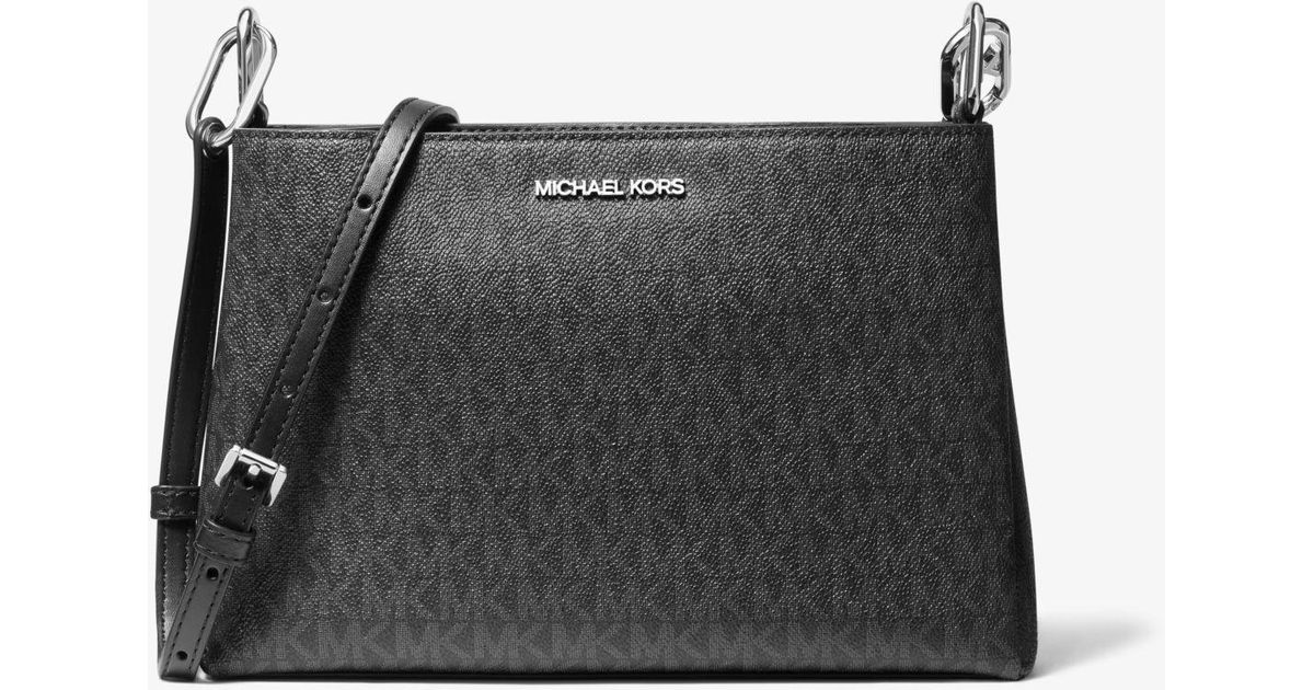 Michael Kors Canvas Trisha Medium Logo Crossbody Bag in Black Lyst