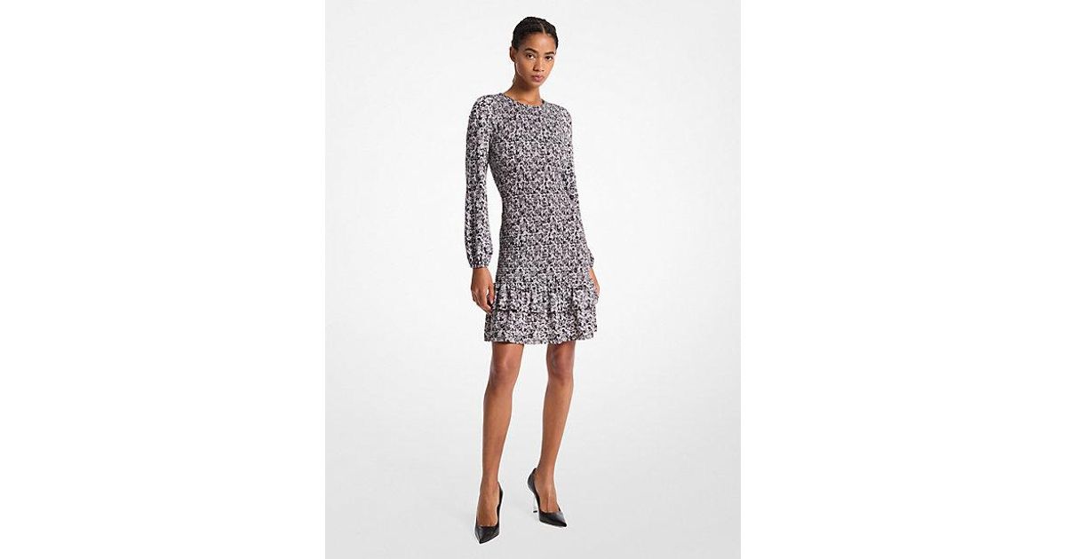 Michael Kors Floral Print Smocked Matte Jersey Dress in White Lyst