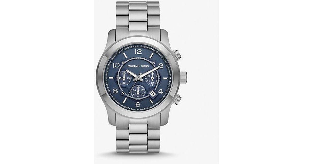 Michael Kors Oversized Runway Silver-tone Watch in Blue for Men | Lyst