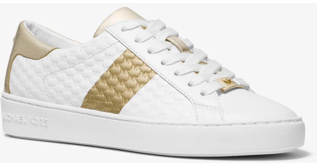 michael michael kors irving python embossed stripe leather sneaker