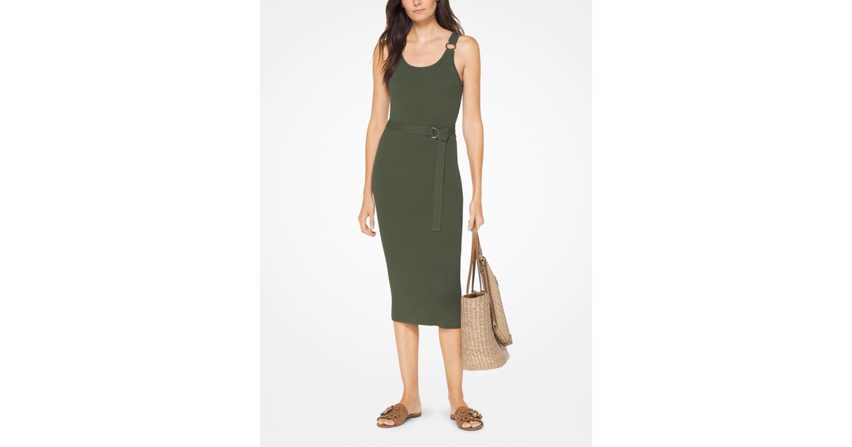 michael kors belted ribbed knit dress