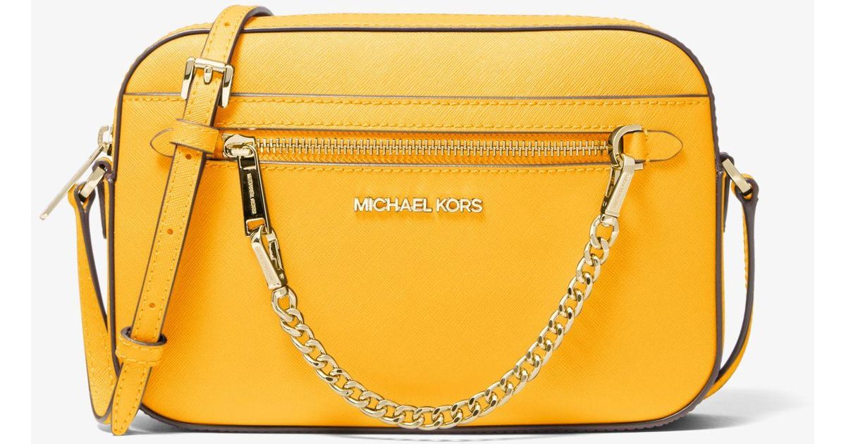 Michael Kors Jet Set Large Saffiano Leather Crossbody Bag in Orange