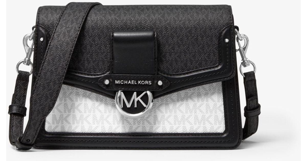 Michael Kors Jessie Medium Two-tone Logo Shoulder Bag in White | Lyst