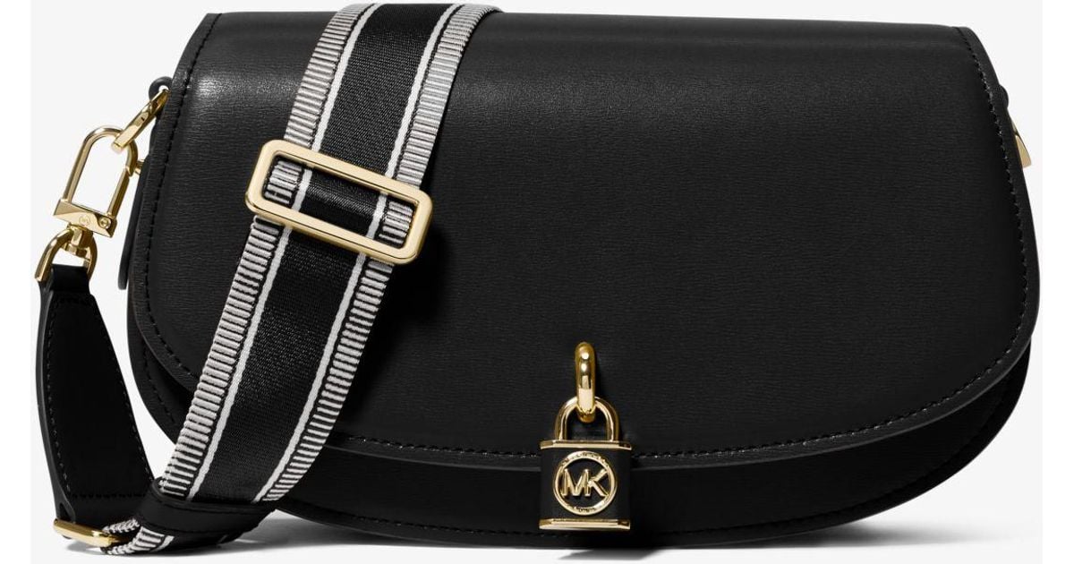 MICHAEL Michael Kors Mila Medium Leather Messenger Bag in Black | Lyst