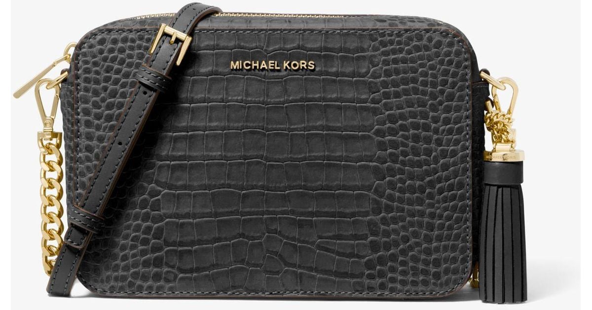 Michael Kors Jet Set Medium Crocodile Embossed Leather Crossbody Bag in